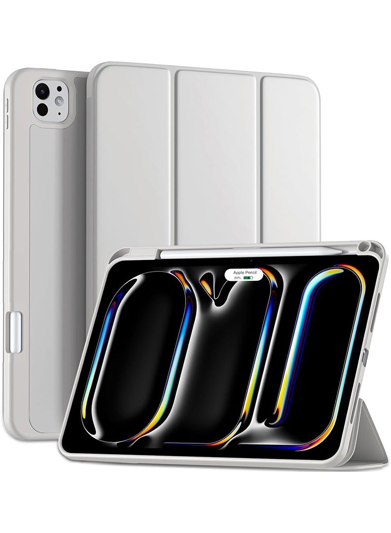 ثيودور حافظة iPad Pro 11 بوصة M4 2024 (الجيل الخامس) مع حامل قلم، حافظة iPad ذكية مع حامل قلم، غطاء لوحي رفيع مع ظهر ناعم من مادة TPU، خاصية الإيقاظ/السكون التلقائي، رمادي - Image 1